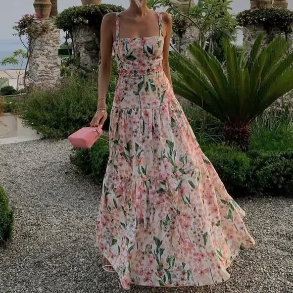 Agua by Agua Bendita Lima Floral Linen Sleeveless Square-Neck Maxi Dress - Picture 1 of 13
